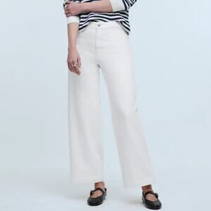 Madewell Curvy Emmet Wide Leg Jean 33 Tall Cropped Tile White NWT High Rise